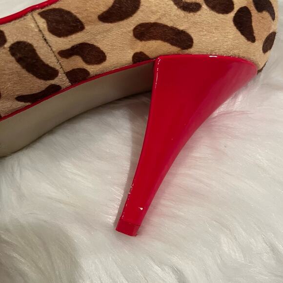 Martinez Valero Leather Calf Hair Leopard Multi Tone Heels Pumps Camel Red 5.5 - Picture 10 of 15